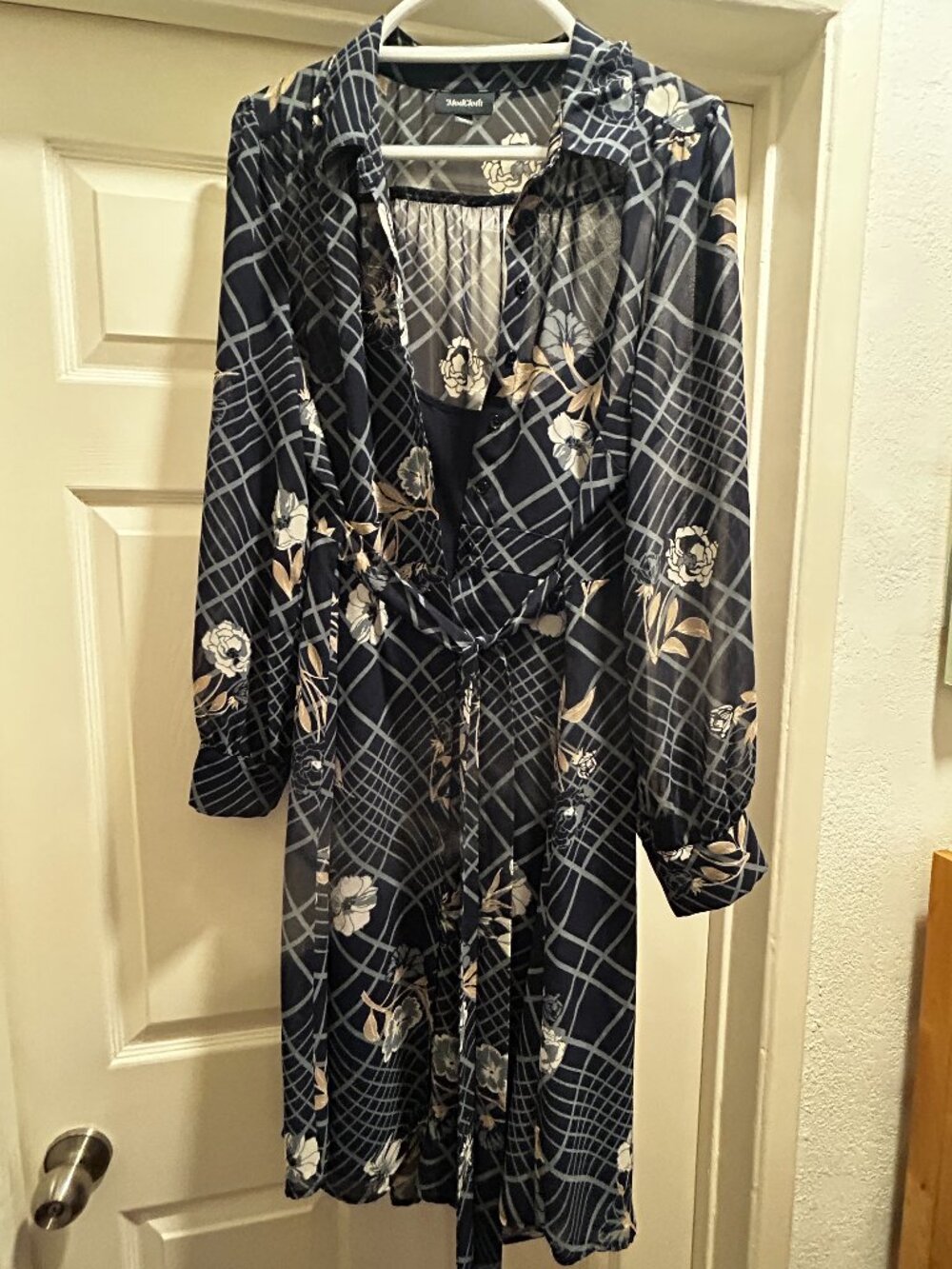 Modcloth Navy Floral Long Sleeve Dress
